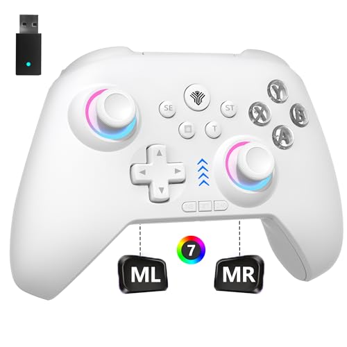 YUYIU Wireless Gaming Controller for PC, Switch, Steam Deck, Android, iOS | Bluetooth Controller with Hall Effect Joystick/RGB/1000Hz/Turbo/Macro/800mAh Battery/6-Axis Gyro/Vibration (White) - color: White