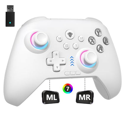 YUYIU Wireless Gaming Controller for PC, Switch, Steam Deck, Android, iOS | Bluetooth Controller with Hall Effect Joystick/RGB/1000Hz/Turbo/Macro/800mAh Battery/6-Axis Gyro/Vibration (White) - color: White