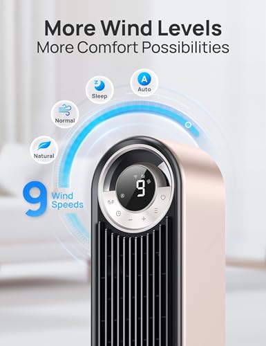 DREO Smart Tower Fan for Bedroom, 90° Oscillating Standing Fan | 28ft/s Velocity, 20dB Quiet for Sleep, DC Motor, 9 Speeds, 4 Modes, 12H Timer, Voice & APP & Remote Control, Starlight - color: Starlight