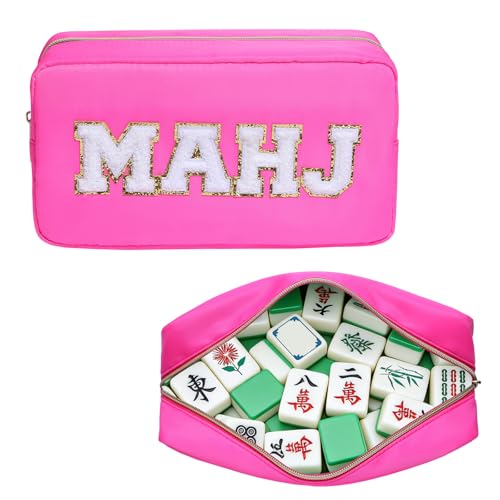 Mahjong Tile Bag Mahjong Bag with Zipper Travel Mahjong Carrying Case Storage Pouch Gifts for Mahjong Lovers Accessories - color: Hot Pink-mahj