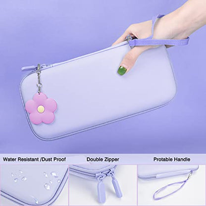 DLseego Switch Case Set Carrying Case with 10 Slots Cute Protective Dockable Hard Shell with 4PCS Glitter Cat Paw Thumb Grips Caps and 1PC Flower Blossom Chain For Switch 2017 (Purple) - color: Purple, size: Switch 1 6.3inch