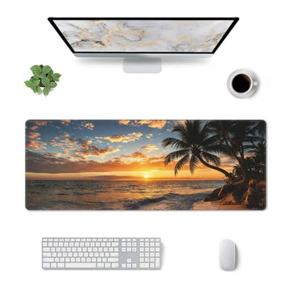 Large Gaming Mouse Pad Desk Mat, Sunset Beach Extended Keyboard Mouse Pad Mousepad with Non-Slip Base and Stitched Edge Mouse Mat Desk Pad Mouse Pads for Desk Home Office, 31.5 x 11.8 - color: Sunset Beach