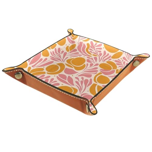 Folding PU Leather Dice Roller Tray, Abstract Pink Orange Leaves DND Dice Holder, Backgammon and Dice Games Alike, Storage Box and Organizer for Key Wallet Watch Coin Jewelry, 8.1"x8.1" - color: Abstract Pink Orange Leaves, size: 8.1" x 8.1" x 1.2"