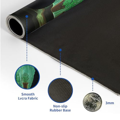 Green Black Cat Mouse Pad Abstract Big Mouse Pad 31.5x11.8 Inch Cat Texture Non-Slip Rubber Base Large Mousepad Stitched Edges Keyboard Mouse Mat Desk Pad for Office and Home - color: Green Black Cat