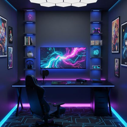 7 Tier RGB Light Wall Shelves, Black | Lack Wall Shelf Unit, Vertical Shelf with Remonte Control,Black Shelves - color: Rgb-black