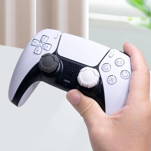 PERFECTSIGHT Thumb Grip Caps for PS5 PS4 Xbox Series XS Xbox One Switch PRO Controller Steam Deck 6 PCS Soft Rubber 3D Thumbsticks Button Joystick Cover Set, Black and Grey - color: Grey+White 6 PCS