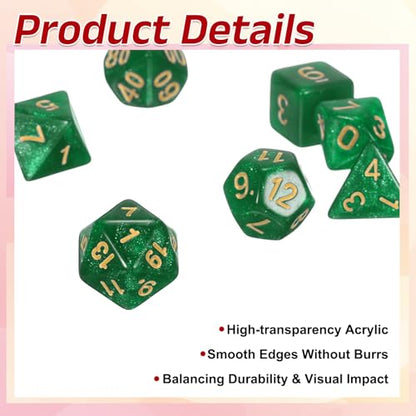 uxcell Polyhedral Dice Set, 7 Pcs Acrylic Dice for Role Playing Table Games Tabletop Gaming Accessories, Sparkling Emerald Green - color: Sparkling Emerald Green