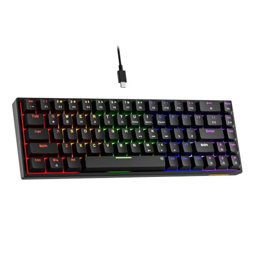 Newmen GM682 Wired Mechanical Keyboard,60% Percent Gaming Keyboard | Wired Mechanical Keyboard,60% Percent Gaming Keyboard,LED Backlit,Compact,USB C,Custom,Ergonomic,Mini,PC,Black,Red Switch - color: Black Keycaps