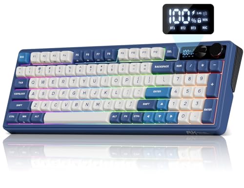RK ROYAL KLUDGE M100 Wireless Mechanical Keyboard with Screen & Knobs, Blue | RGB Gaming Keyboard with Number Pad, Bluetooth/2.4GHz/USB-C Gasket Mount Keyboards for Win/Mac/PC, Hot Swappable Cream Switch - color: Blue