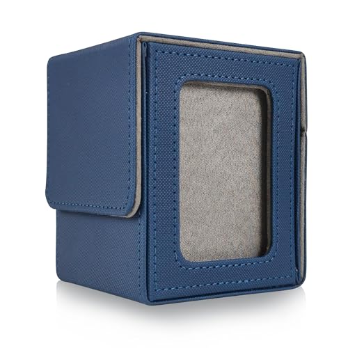 Card Deck Box for MTG Commander, Holds 100+ Double Sleeved TCG Cards, Magnetic Trading Card Storage Box with Divider & Card Sleeves(Blue) - color: Blue, size: 1 Box+100 Sleeves+25pcs 35pt Toploaders