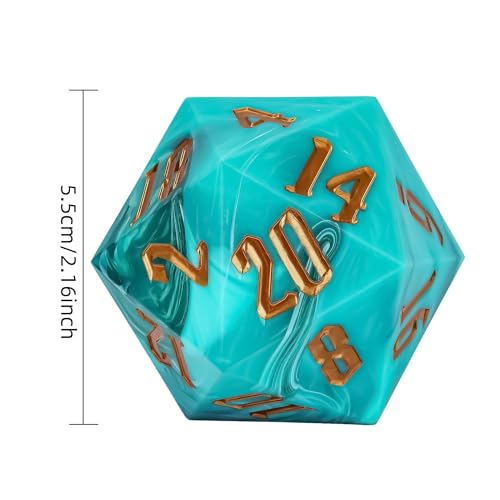 D20 Single Dice 55mm, 20 Sided DND Dice, Giant D20 D&D Polyhedral Die Large Die for RPG, Table Games (Green with White/Gold Number) - color: Green With White/Yellow Number