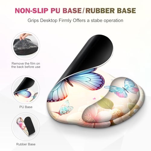 Gaming Mouse Pad, Large Desk Mat, 4in1 XXL Mousepad Cute Desk Pad Protector | Keyboard Wrist Rest+Mouse Wrist Rest+Coaster Set with Ergonomic Desk Pad for Home Office PC Computer, Butterflies Flowers - color: Butterflies Flowers