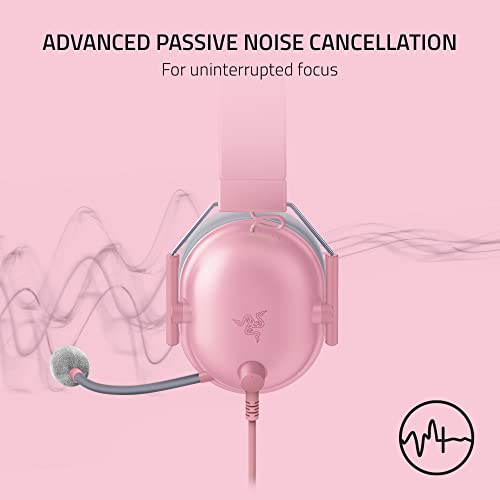 Razer BlackShark V2 X Gaming Headset, 50mm Drivers, Quartz Pink - color: Quartz Pink, size: 3.5 mm, style: PC