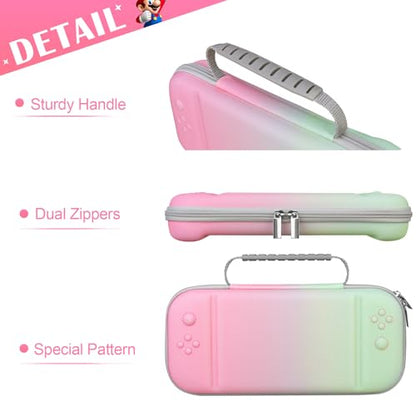 BOVKE Carrying Case for New 2025 Nintendo Switch 2, Switch 2 Protective Hard Travel Bag Holder with Extra Space for Joy-Con, Cables, Games Cartridges and Accessories, Fancy Pink Green - color: Fancy Pink Green