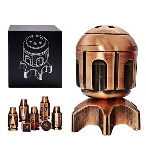 Roulette Dice Spinner for DND Dice Set, 7 Metallic Polyhedral D&D Dice with Gift Case for DND Game, RPG Role Playing Table Game Gifts (Copper) - color: Copper