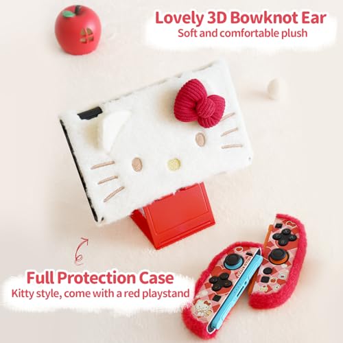 Kuitmor Plush Protective Case for Switch 2, Kawaii Protective Shell Hard PC Slim Cover Case Compatible with Switch 2025 Game Console and Joystick Controller - HLK