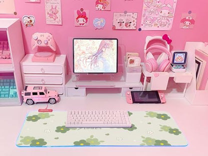 JMIYAV Pink RGB Gaming Mouse Pad 31.5x12 Inch PC XL Large Extended Glowing Led Light Up Desk Pad Non-Slip Rubber Base Computer Cute Mousepad Mat Desk Accessories Gaming Setup Bloom Flower - color: Bloom Flower