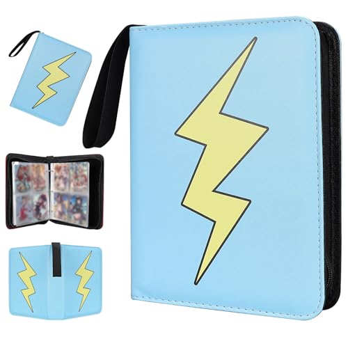 Collectible Trading Card Albums,4 Pocket Card Binder, 400 Double Sided Pocket PU Premium Zip Trading Collection Binderwith 50 Removable Sleeves, Card Folder forTCG, Sports Cards (Light Blue-06) - color: Light Blue-06
