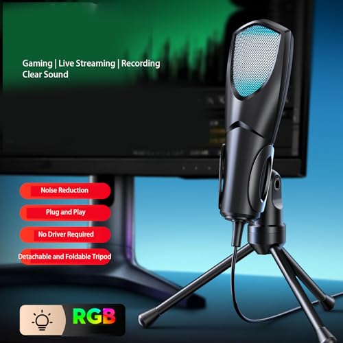 LICAEVEY Gaming Microphone, USB Condenser PC Mic with RGB Lighting and Tripod Stand for Streaming Podcasting Recording on Computer Laptop