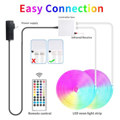 100FT RGB Neon Rope Lights,24V Neon Lights with Remote/APP Control | IP65 Waterproof Flexible RGB Neon LED Strip Lights for Bedroom Room DIY Decoration（2 Rolls of 50ft with Snap &Screws） - size: 100FT