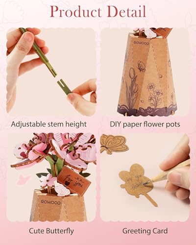 3D Flower Wooden Puzzles for Adults-Sakura, DIY Wooden Flowers Cherry Blossom Building Set Crafts Birthday Gifts, Japan Botanical Collection/Ideal Creative Gift Ideas/Housewarming (113PCS) - style: TW-Sakura