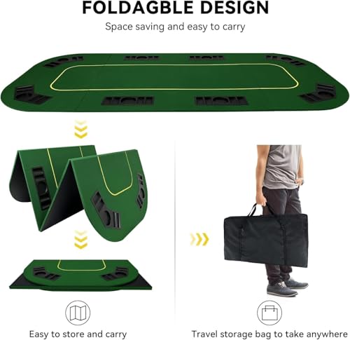 Foldable Poker Table Top with Chips Tray & Cup Holders, Carrying Bag | 79 x 36 Inch Rectangular Poker Table Topper Green Felt, Professional Texas Hold’em Poker Mat for Card Casino Games - color: Yellow