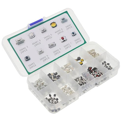 Yardwe 250pcs Vehicle Momentary Push Button Switch Assortment Kit, Micro Tactile Automotive Replacement Buttons for DIY Repairs and Arcade Game Parts