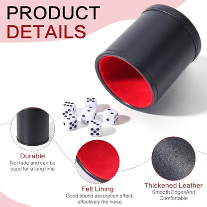 Felt Lined PU Leather Dice Cup Set with 6 Dot Dices (Black, Pack of 1) - color: Black