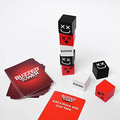 WHAT DO YOU MEME? Buzzed Tower: The Stack-and-Sip Drinking Card Game for Adults – Includes 30 Blocks, 80 Cards, and Big Laughs for Parties, Game Night, and Epic Bachelor Party Celebrations - style: Buzzed Tower