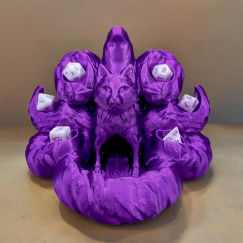Kitsune Fox Dice Tower for RPG Enthusiasts, Perfect Dungeons and Dragons Accessory, Ideal DND, Wolf, Dog, D&D Dice Rolls & Gifts, War, Fantasy Gaming, Custom Tabletop Cyberpunk (Purple Silk) - color: Purple Silk