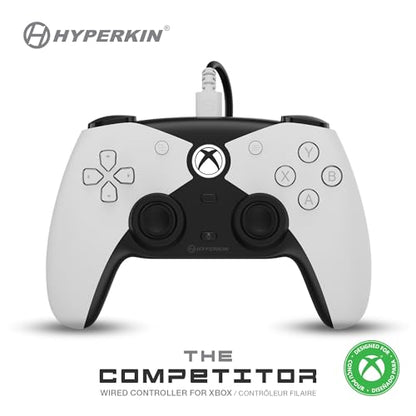Hyperkin The Competitor Wired Controller for XBOX Series X|S, XBOX One & PC with Hall Effect Joysticks & Impulse Triggers, Symmetrical Layout & Precision D-Pad - Officially Licensed XBOX - White - color: 화이트.