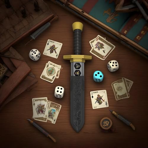 Dagger Dice Holder Box Dice Tower RPG Tabletop Roleplaying Game Jail D&D (Random 7PCS D20 Dice Set Included) Black&Gold - color: Black+gold+silver