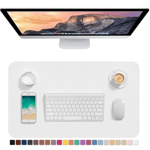 Hsurbtra Desk Pad, 23.6" x 13.8" PU Leather Desk Mat, M Extended Mouse Pad, Waterproof Desktop Blotter Protector, Non-Slip Ultra Thin Small Laptop Keyboard Writing Mat for Office Home, White - color: White, size: 23.6" x 13.8"