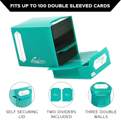 Quiver Time Deck Box 100+ & 100 Artemis Green Sleeves Bundle | 1 deck box 100+ with 2 dividers and 100 Artemis green sleeves (66 x 93 mm), for MTG and other TCG - color: Green, size: 100+ (with sleeves)