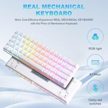 60% Wired Mechanical Gaming Keyboard RGB Backlit Anti-Ghosting Compact 61-Keys Mini Keyboard with Red Switch | for Windows Laptop PC Gamer Office Typist - color: White