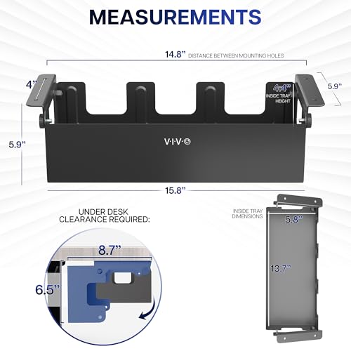VIVO Flip-Open 16 inch Under Desk Cable Management Holder, Under Standing Desk Steel Cord and Power Strip Organizer, Black, Desk-ACCBM1