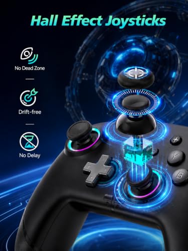 aghi Switch 2 Pro Controller with Hall Effect Joysticks and One Key Wake Up | Wireless Game Controller for Switch 2/Switch/Lite/OLED, with Turbo, Dual Vibrations, Loop Macro, 6-Axis Gyro, 800mAh, Black - color: Black