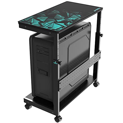 EUREKA ERGONOMIC PC Stand Height Adjustable Black | Height-adjustable 2-tier PC stand with wheels for ATX computer cases or printers, durable steel frame and smooth mobility - color: Black