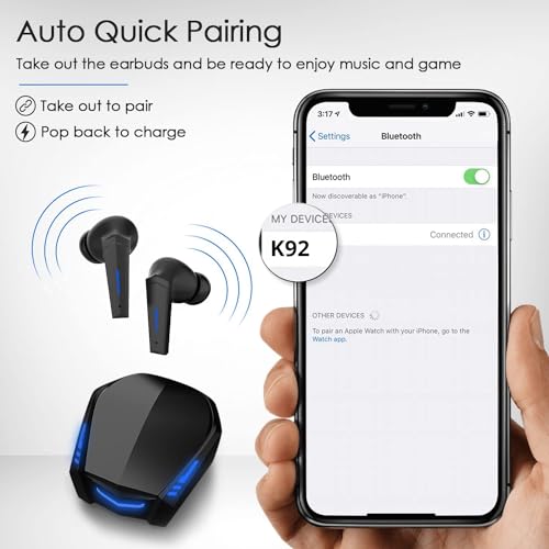 Wireless Earbuds, Yi-shaney Bluetooth 5.2 Bass Sound Headphones Gaming Earphones with Touch Control, Noise Cancelling Waterproof Headset with Mic, 18H Play Time, 65ms Low Latency (Black)