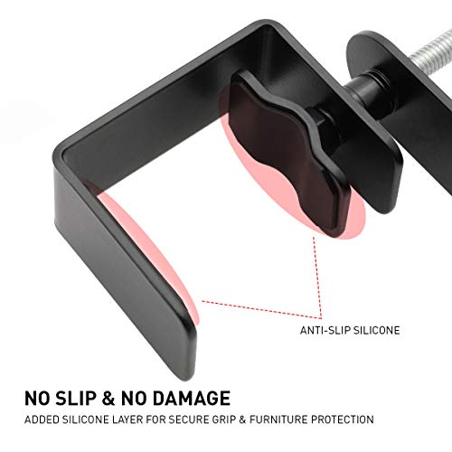 ADV. Dual Suspension Headphone Stand – Floating Headset Stand with 360° Rotating Arm, Adjustable Clamp for Desk/Table, Steel Metal Holder, 3.5mm Jack Mount, Universal Fit, [Black] - color: Black