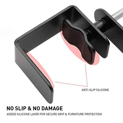 ADV. Dual Suspension Headphone Stand – Floating Headset Stand with 360° Rotating Arm, Adjustable Clamp for Desk/Table, Steel Metal Holder, 3.5mm Jack Mount, Universal Fit, [Black] - color: Black