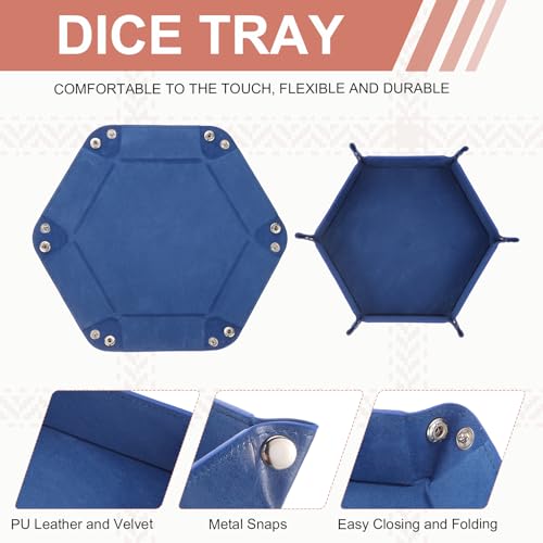 Dice Tray 10" PU Leather Velvet Folding Hexagon Dice Rolling Tray Holder Storage Box Perfect for RPG DND Table Games & Entryway & Nightstand Organizer (Sapphire, 2pcs) - color: Sapphire
