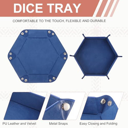 Dice Tray 10" PU Leather Velvet Folding Hexagon Dice Rolling Tray Holder Storage Box Perfect for RPG DND Table Games & Entryway & Nightstand Organizer (Sapphire, 2pcs) - color: Sapphire