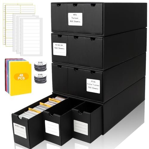 Trading Card Storage Box, Includes 12-600 CT Boxes & 48 Card Dividers, 12000+ Trading Card Organizer for Collectible Card Games, for TCG, MTG, PTCG, Baseball Cards, with Labels & Tapes - color: 12-600 CT Boxes