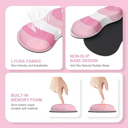 iLeadon Desk Mat Set, Pink Heart Mouse Pad and Keyboard Wrist Rest | Large Gaming Mouse Pad + Keyboard Wrist Rest + Mouse Pad with Wrist Support + Coaster,Easy Typing Pain Relief - color: Pink Heart