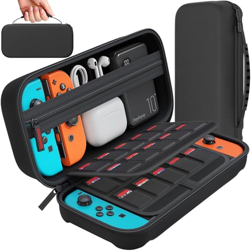 daydayup Switch Carrying Case Compatible with Nintendo Switch/Switch OLED, with 20 Games Cartridges Protective Hard Shell Travel Carrying Pouch for Console & Accessories Playstation Vita Case Black - color: Black, size: 2017-Inch