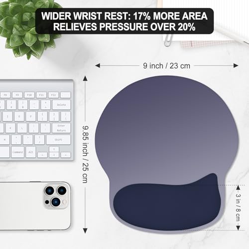ITNRSIIET Ergonomic Mouse Pad with Wider Memory Foam Wrist Rest +17% - Curved Cushion Reduces Pressure 20%, Pain Relief, Non-Slip, Smooth, Cute Colors, 9.85 x 9 in, Gray Blue Gradient - color: Gray Blue Gradient