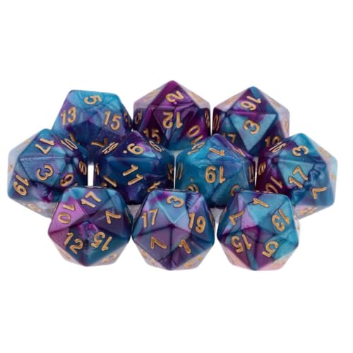 10 Pieces Polyhedral Dice Set D20 Dice 20mm Acrylic 20 Sided Game Dice for Dungeons and Dragons RPG MTG DND Dice Table Games (Purple Blue) - color: Purple Blue