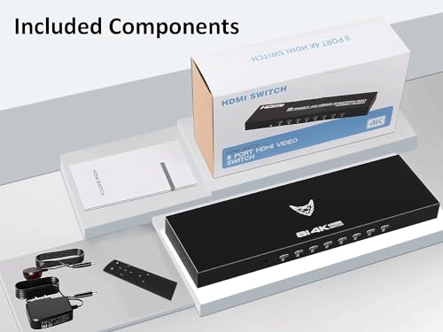 8 Port 4K HDMI Switcher Box IR Remote Control PC PS4 Xbox | 4K@30Hz 3D ultra HD audio video sync selector with durable metal housing & cooling - size: 8x1 4K@30HZ