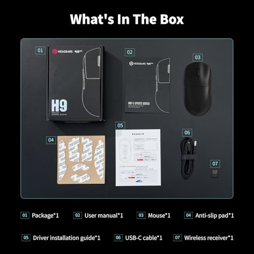 Hexgears H9 Wireless Gaming Mouse, BT5.0/2.4G Hz/USB C Gaming Mice, 12500DPI, 60g Lightweight, 5 Programmable Buttons, Web Driver, 150 hr Battery Life, Gaming Accessories for PC/Laptop/Mac (Black) - color: Black